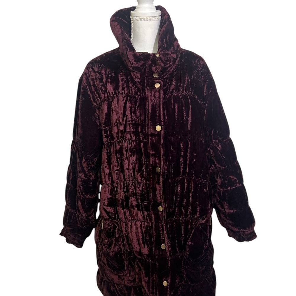 North Style Women’s 2X Burgundy Crushed Velvet Quilted Coat New